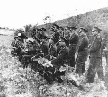 A Romanian firing squad prepares to execute former Romanian prime minister Ion Antonescu. Camp Jivava, near Bucharest, Romania, June 1, 1946
